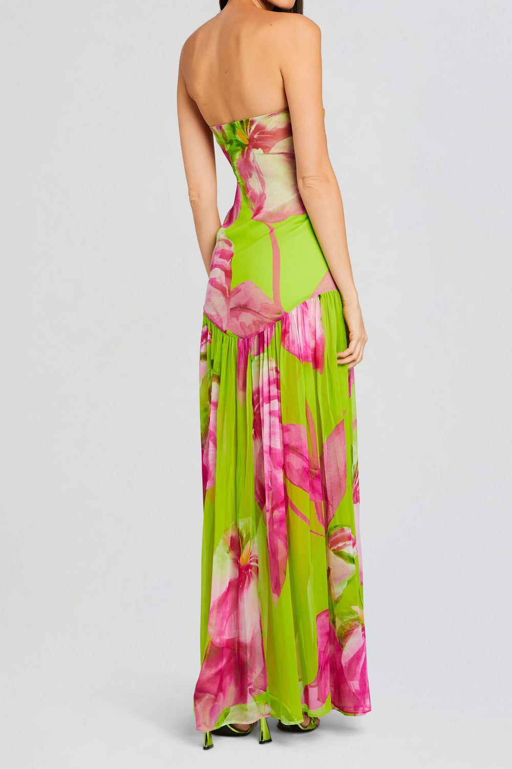 Print Strapless Slits Dress in Green