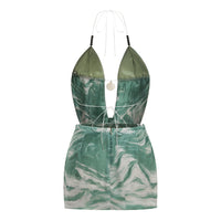 Printed Open Back Halter Top and Skirts