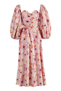 Vestido playero con estampado floral y mangas abullonadas