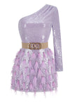 One Shoulder Sequins Embellished Mini Dress