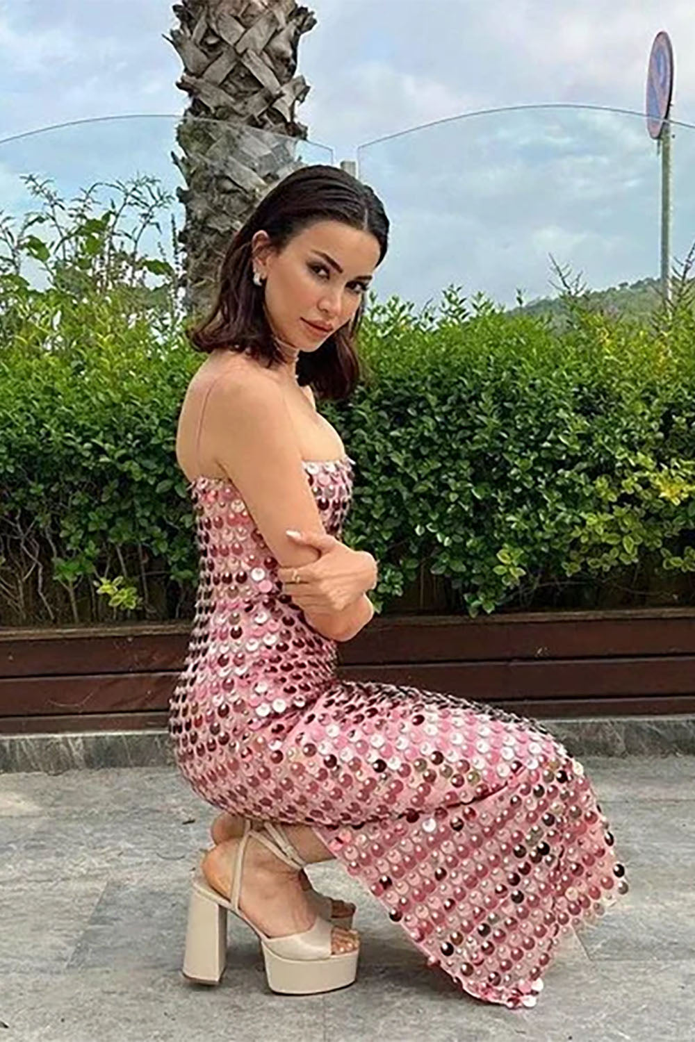 phoenix sequin slip dress The New Arrivals Ilkyaz Ozel Phoenix Sequined Midi Dress in White