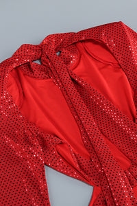 Robe longue découpée en cristal rouge