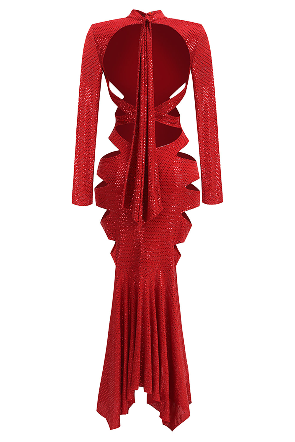 Robe longue découpée en cristal rouge