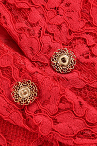Conjunto de tres piezas de blazer de encaje rojo rosa