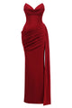 Red Strapless Corset Draped Gown