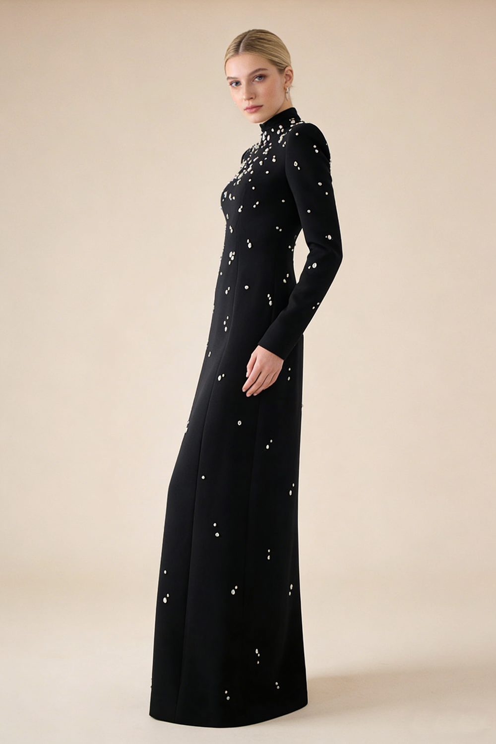 Long Sleeve Rhinestone-embellished Gown