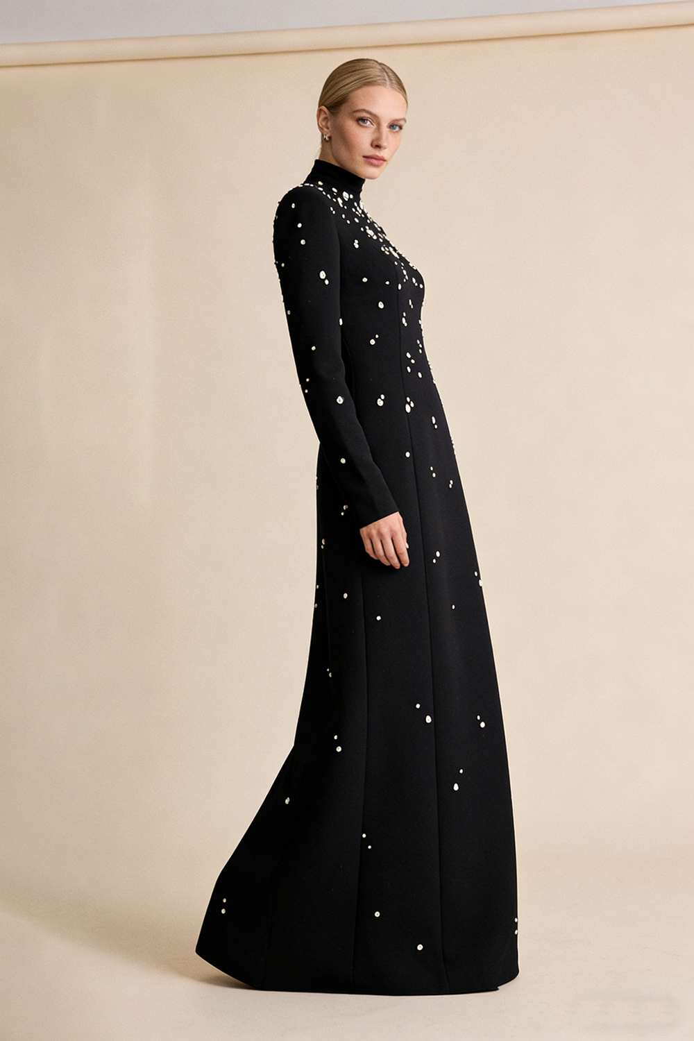 Long Sleeve Rhinestone-embellished Gown