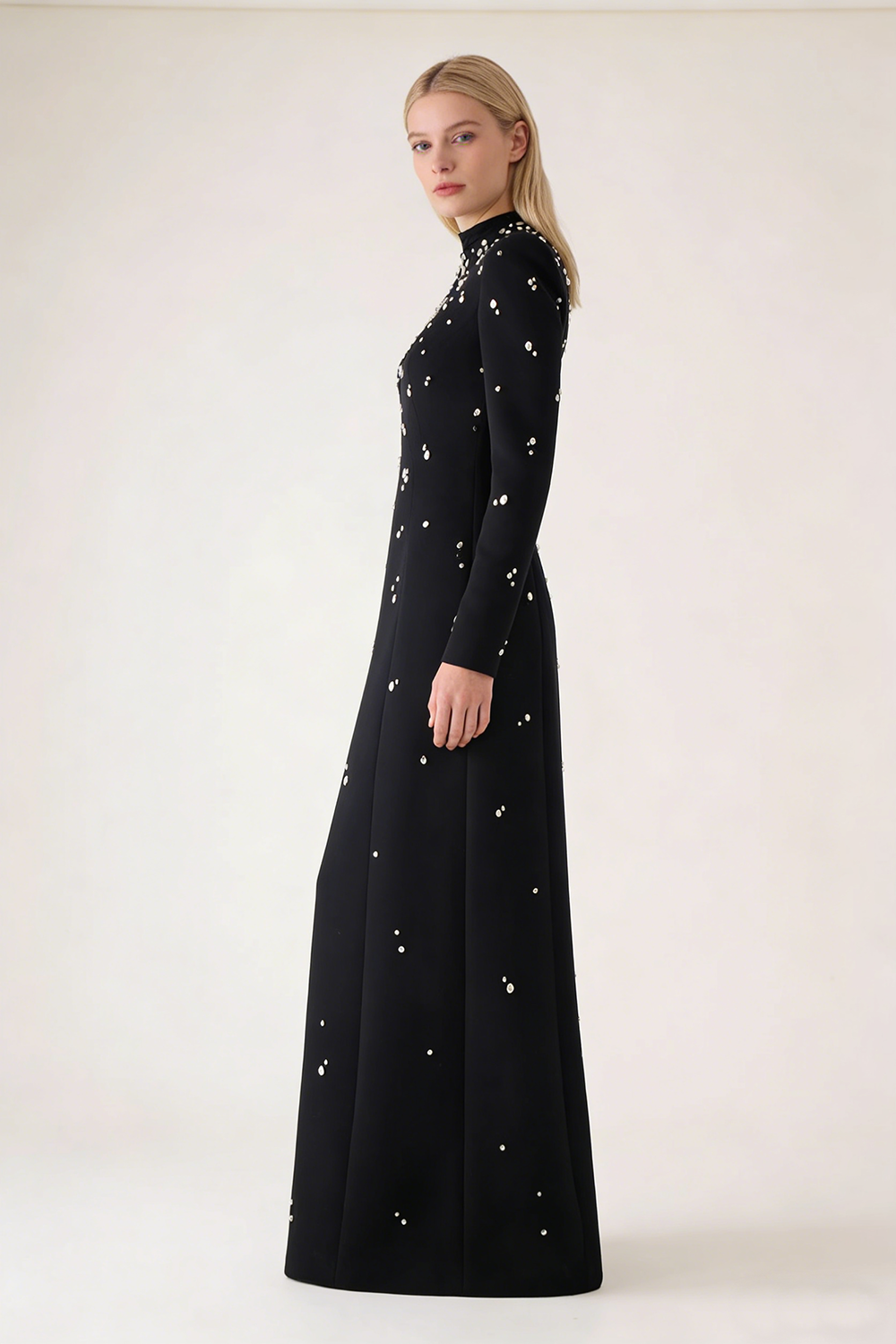 Long Sleeve Rhinestone-embellished Gown