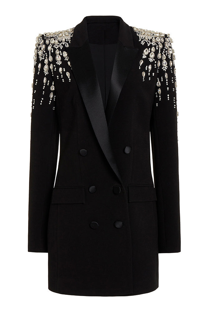 sequins colorblock double breasted blazer dress Double Breasted Sequins Blazer Dress for Women Sexy Colorblock Long Blazers Jackets Formal Evening Party Club Outfit