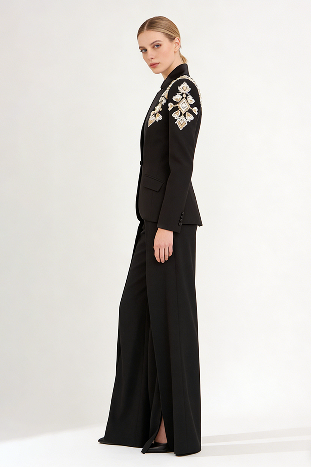 Rhinestone Wide-leg Blazer Pants Set