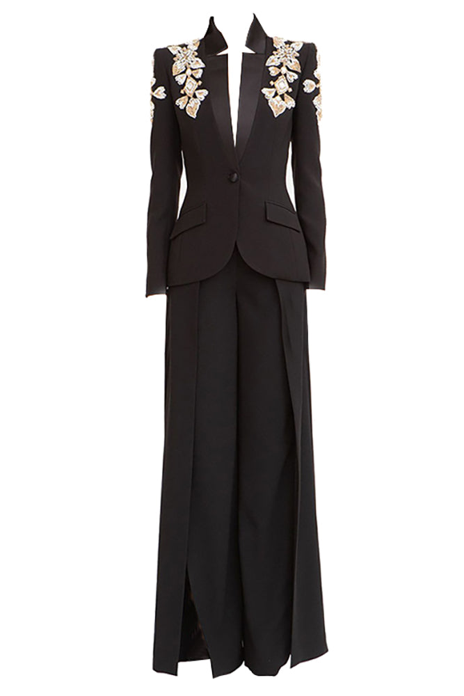 Rhinestone Wide-leg Blazer Pants Set