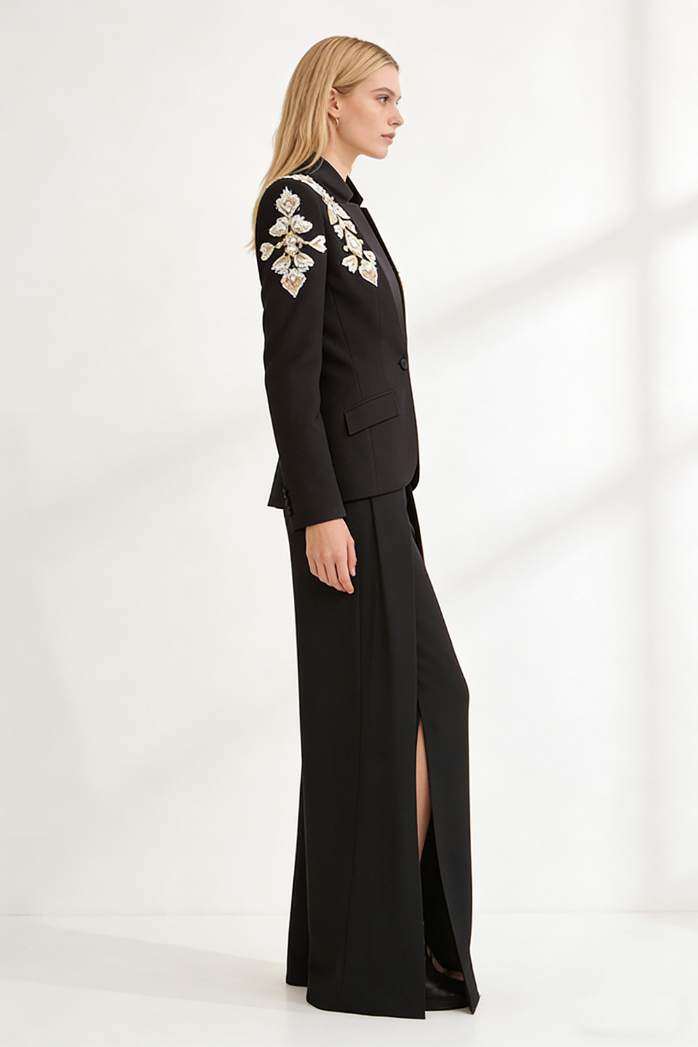 Rhinestone Wide-leg Blazer Pants Set