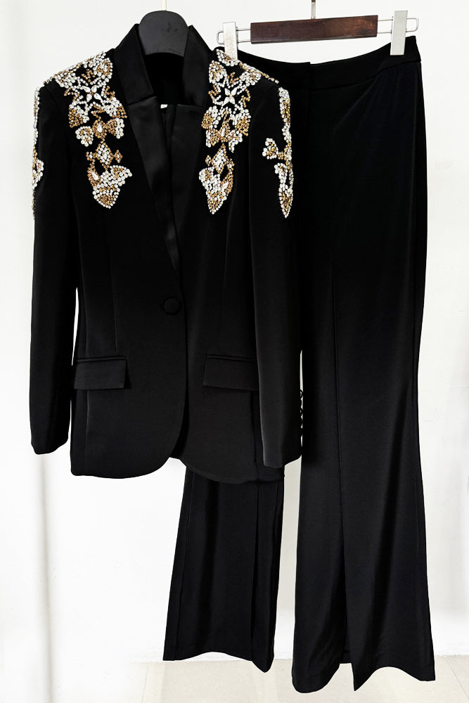 Rhinestone Wide-leg Blazer Pants Set