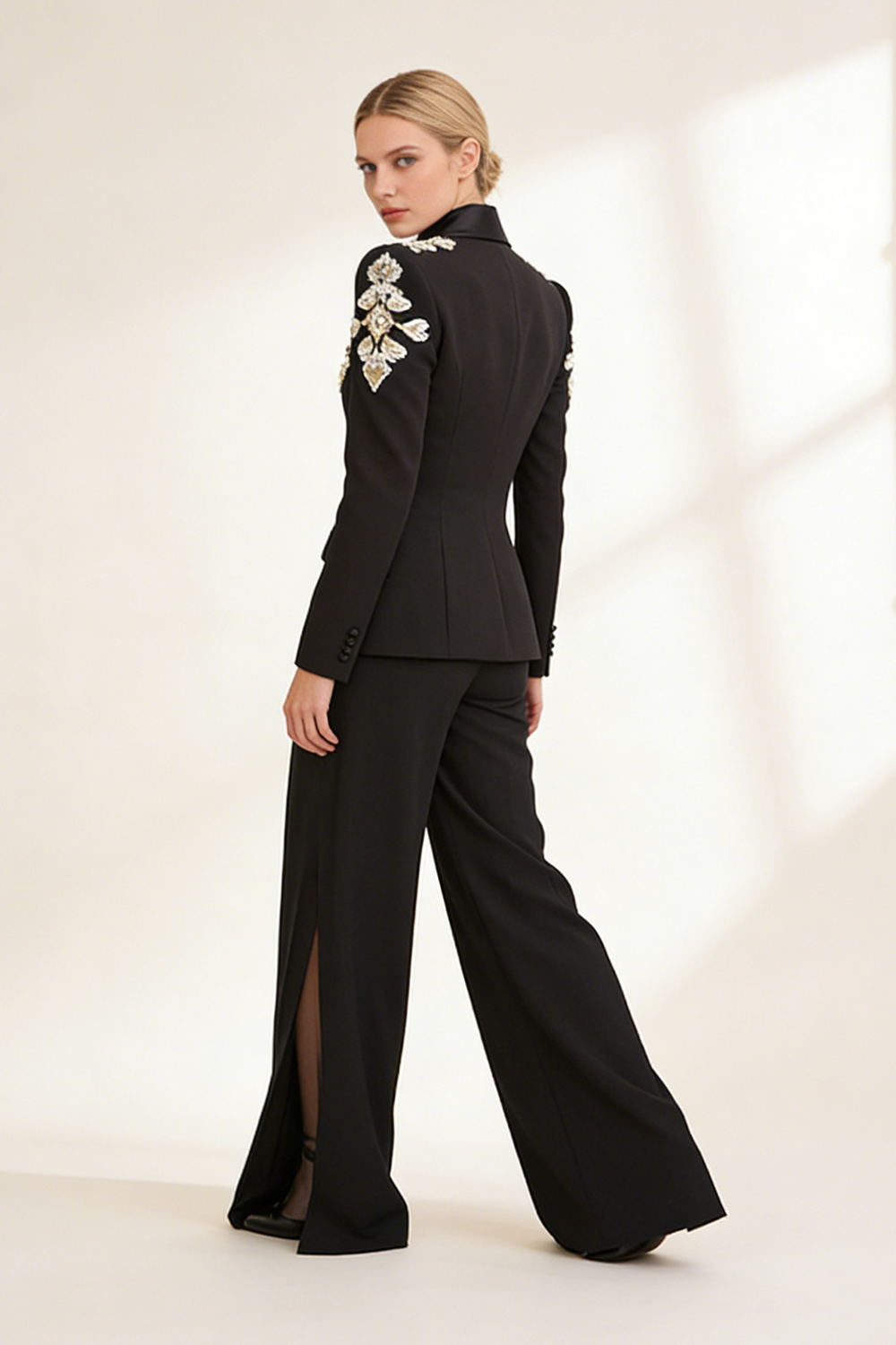 Rhinestone Wide-leg Blazer Pants Set