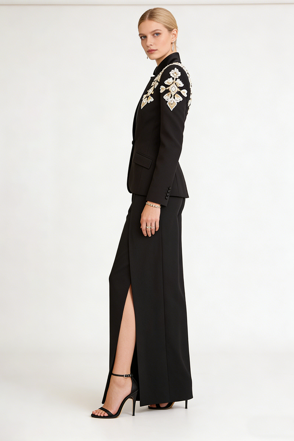 Rhinestone Wide-leg Blazer Pants Set