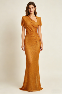 Rhinestone Embellished Drape Gown in Gold