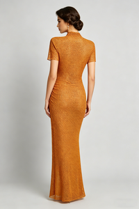 Rhinestone Embellished Drape Gown in Gold