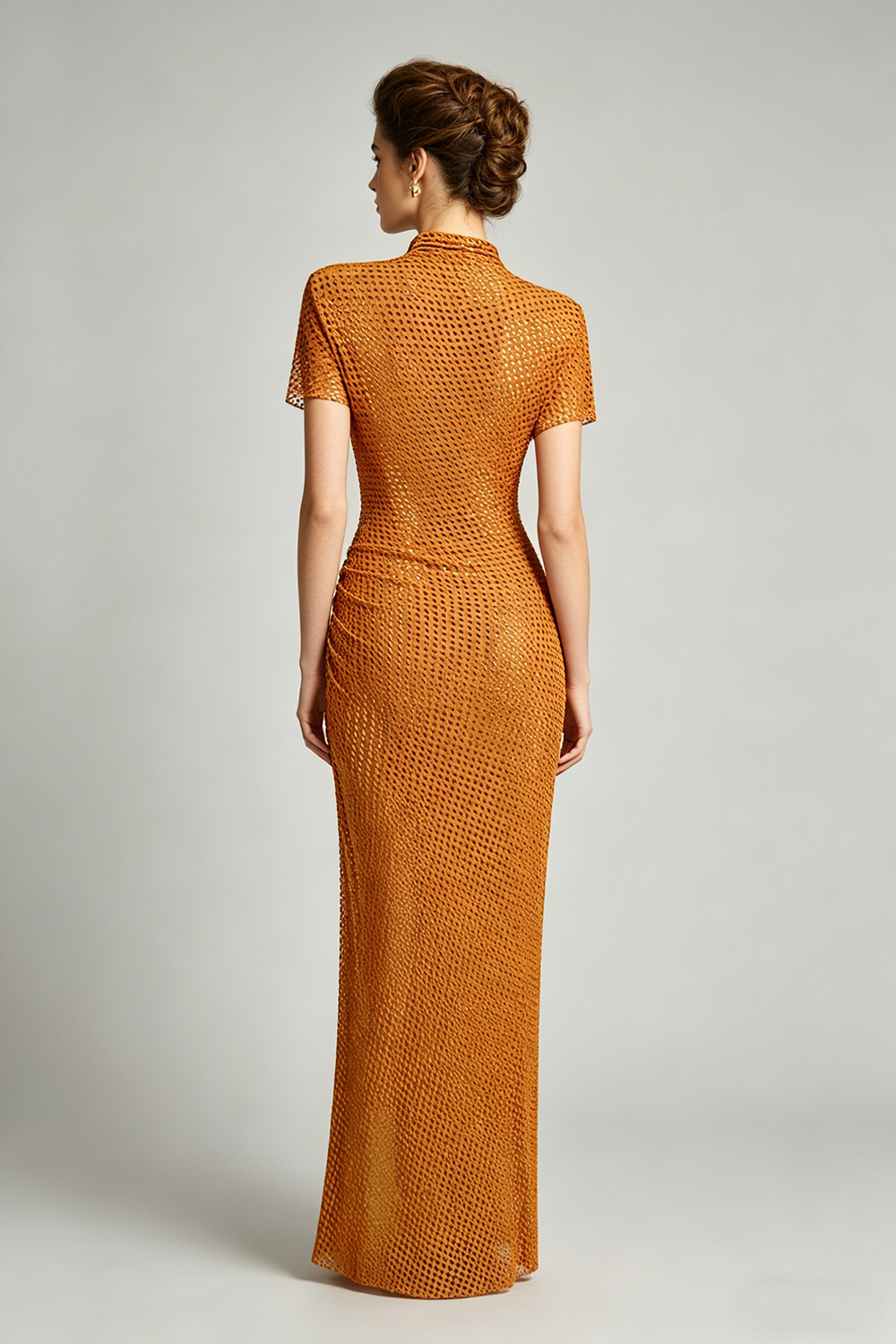 Rhinestone Embellished Drape Gown in Gold