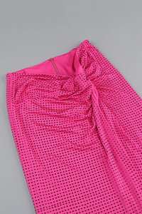 Rhinestone Embellished Strappy Top High Split Skirt Two Set