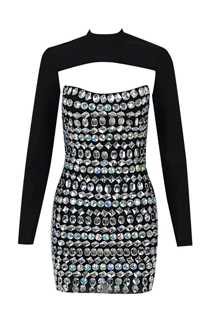 black and white bandage dress Rhinestone Embellishment Bandage Dress – CHICIDA