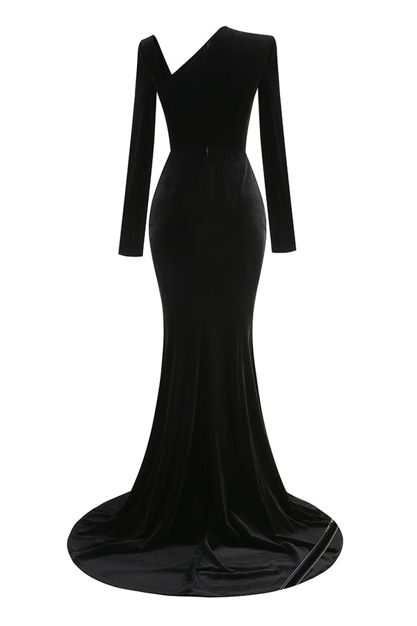 Rhinestone Paneled Cut-out Velvet Gown