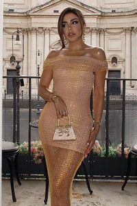 Robe longue en maille ornée de strass