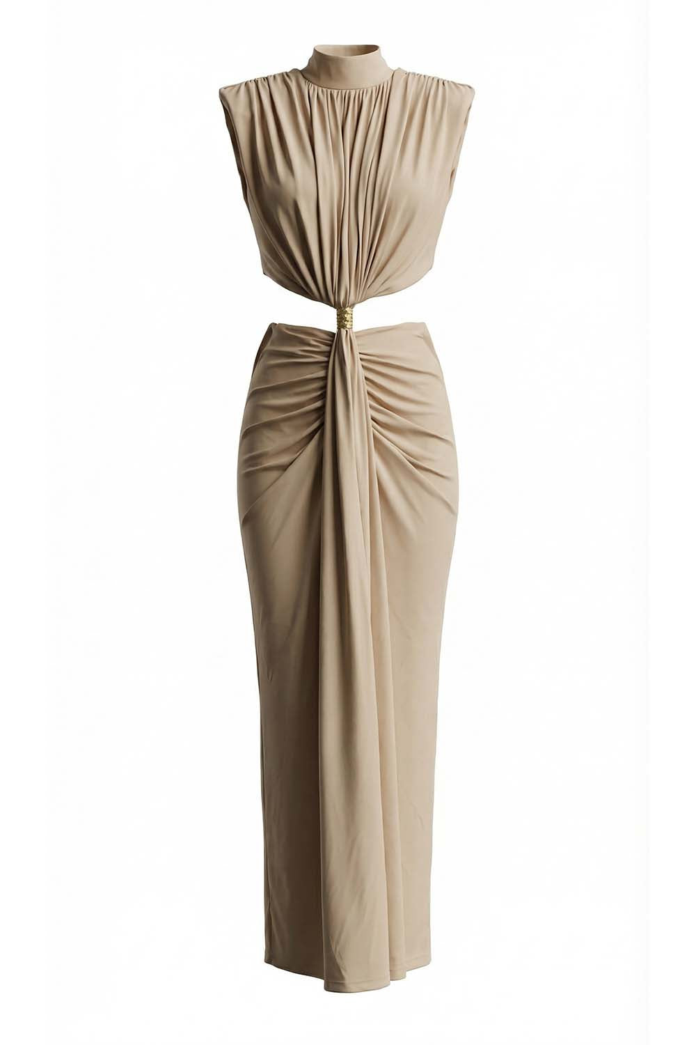 Ring Buckle Draped Cutout Gown