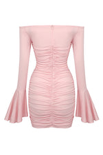 Rose Appliqued Ruched Jersey Mini Dress