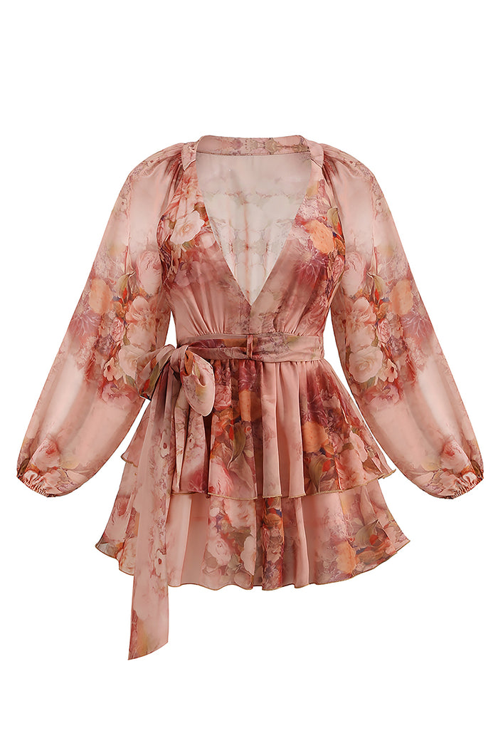 Mini-robe à col en V et imprimé floral