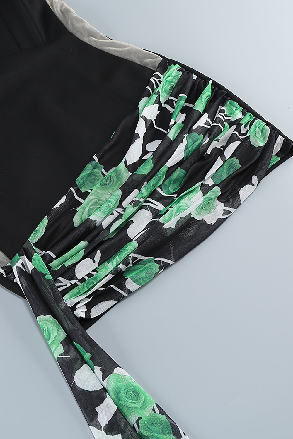 Rose Printed Strapless Mini Dress in Black