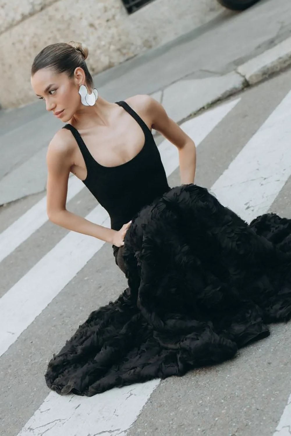 Rosette Applique Mermaid Maxi Dress