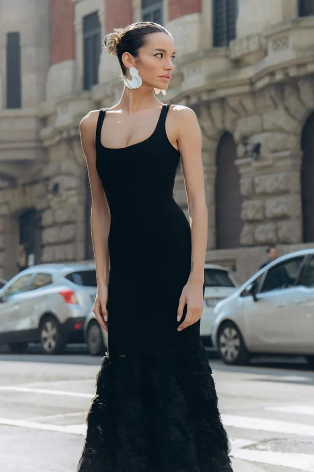 Rosette Applique Mermaid Maxi Dress