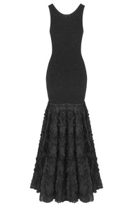 Rosette Applique Mermaid Maxi Dress