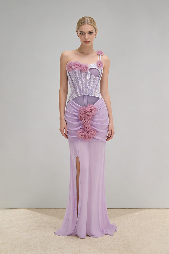 Rosette Applique Cutout Mermaid Gown