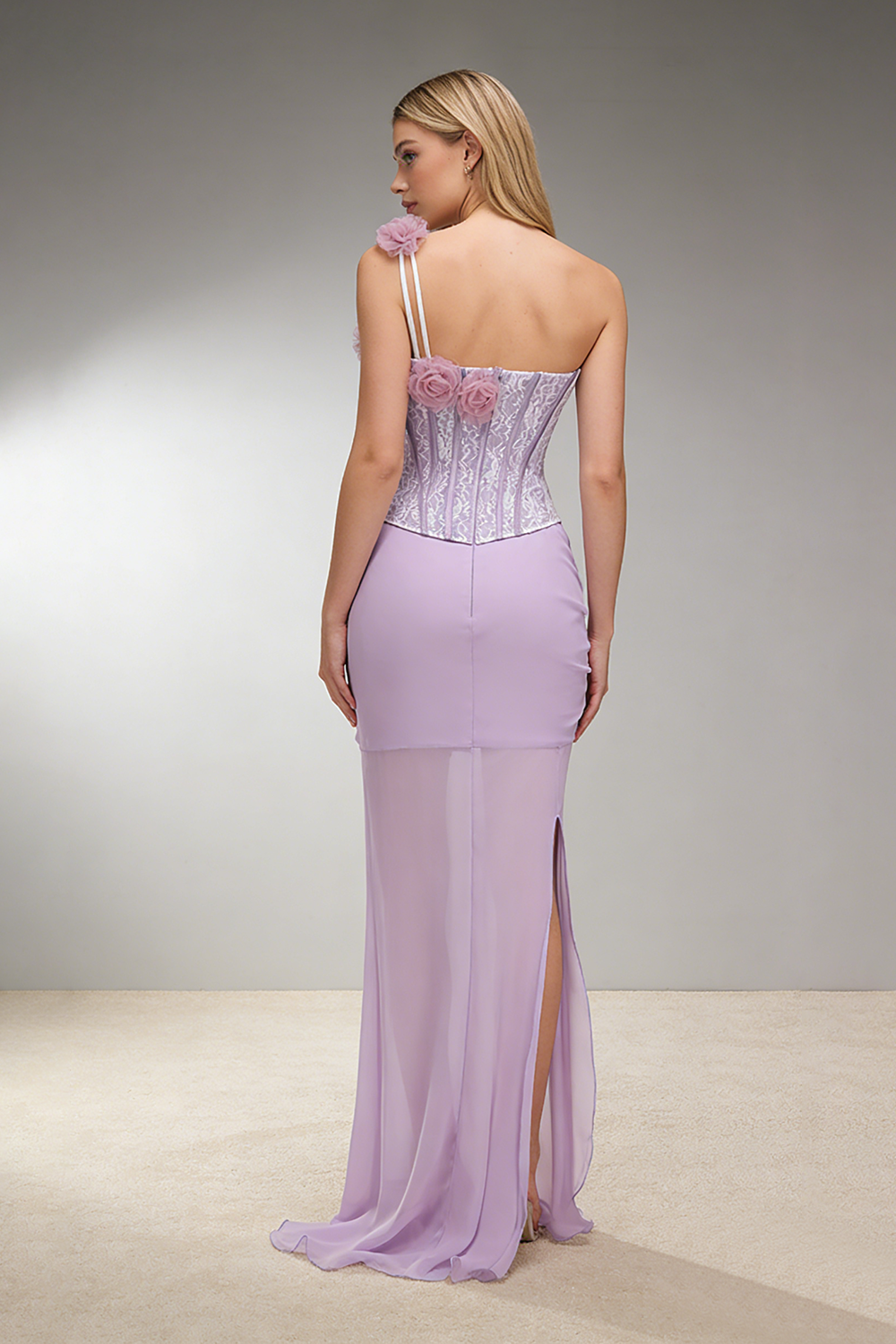 Rosette Applique Cutout Mermaid Gown