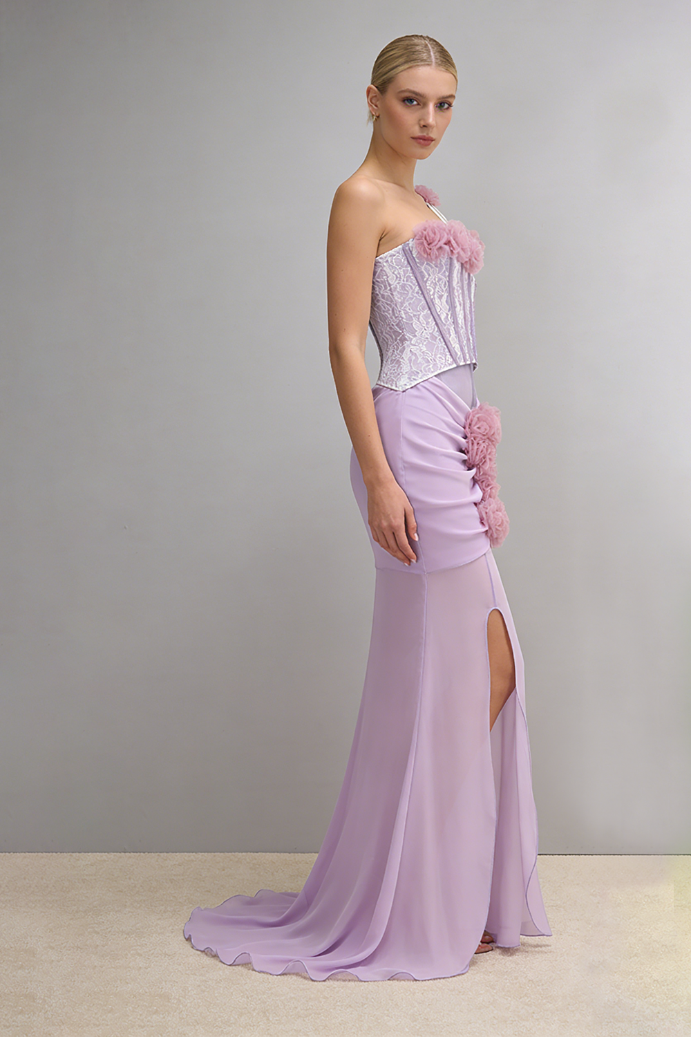 Rosette Applique Cutout Mermaid Gown