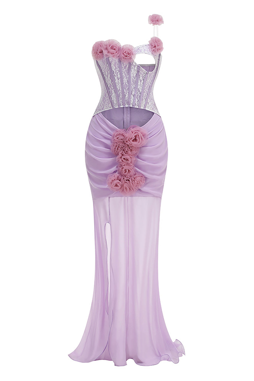 Rosette Applique Cutout Mermaid Gown
