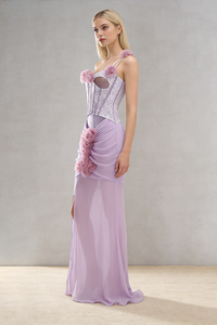 Rosette Applique Cutout Mermaid Gown