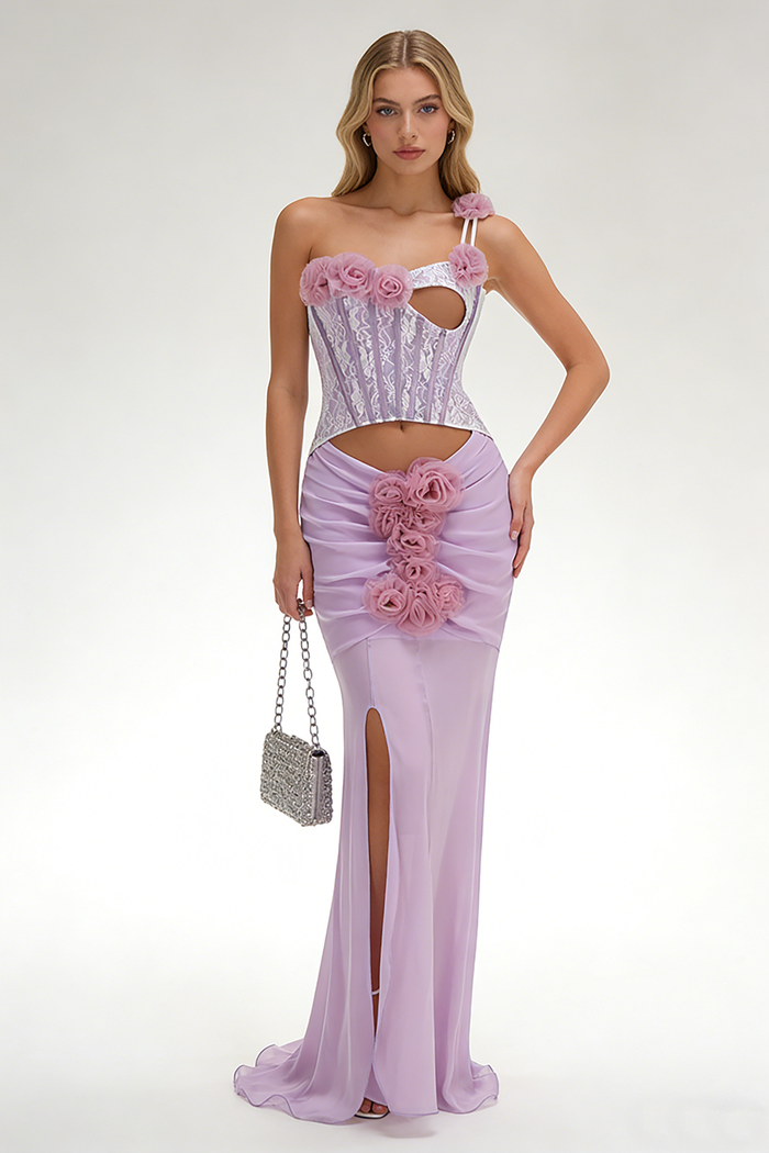 Rosette Applique Cutout Mermaid Gown