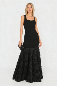 Rosette Applique Mermaid Maxi Dress