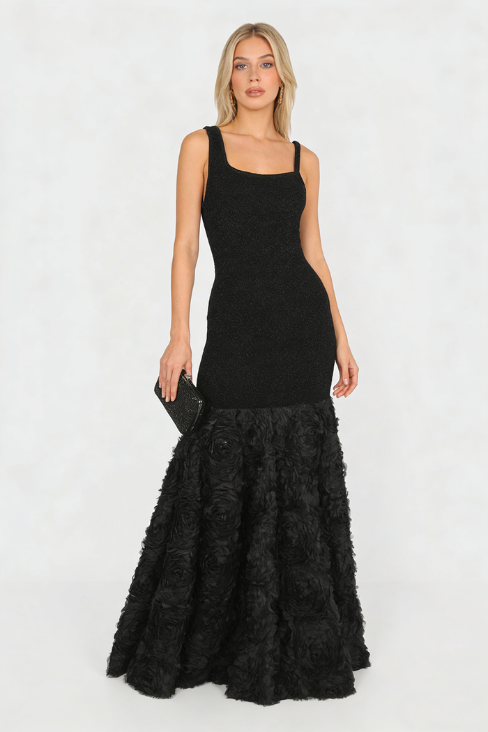 Rosette Applique Mermaid Maxi Dress