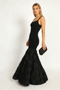 Rosette Applique Mermaid Maxi Dress