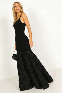 Rosette Applique Mermaid Maxi Dress