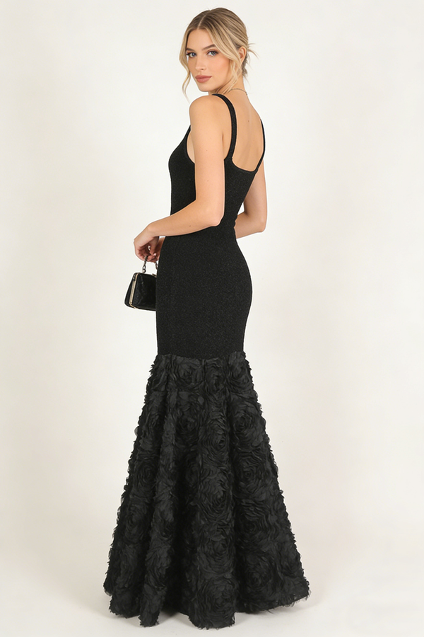 Rosette Applique Mermaid Maxi Dress