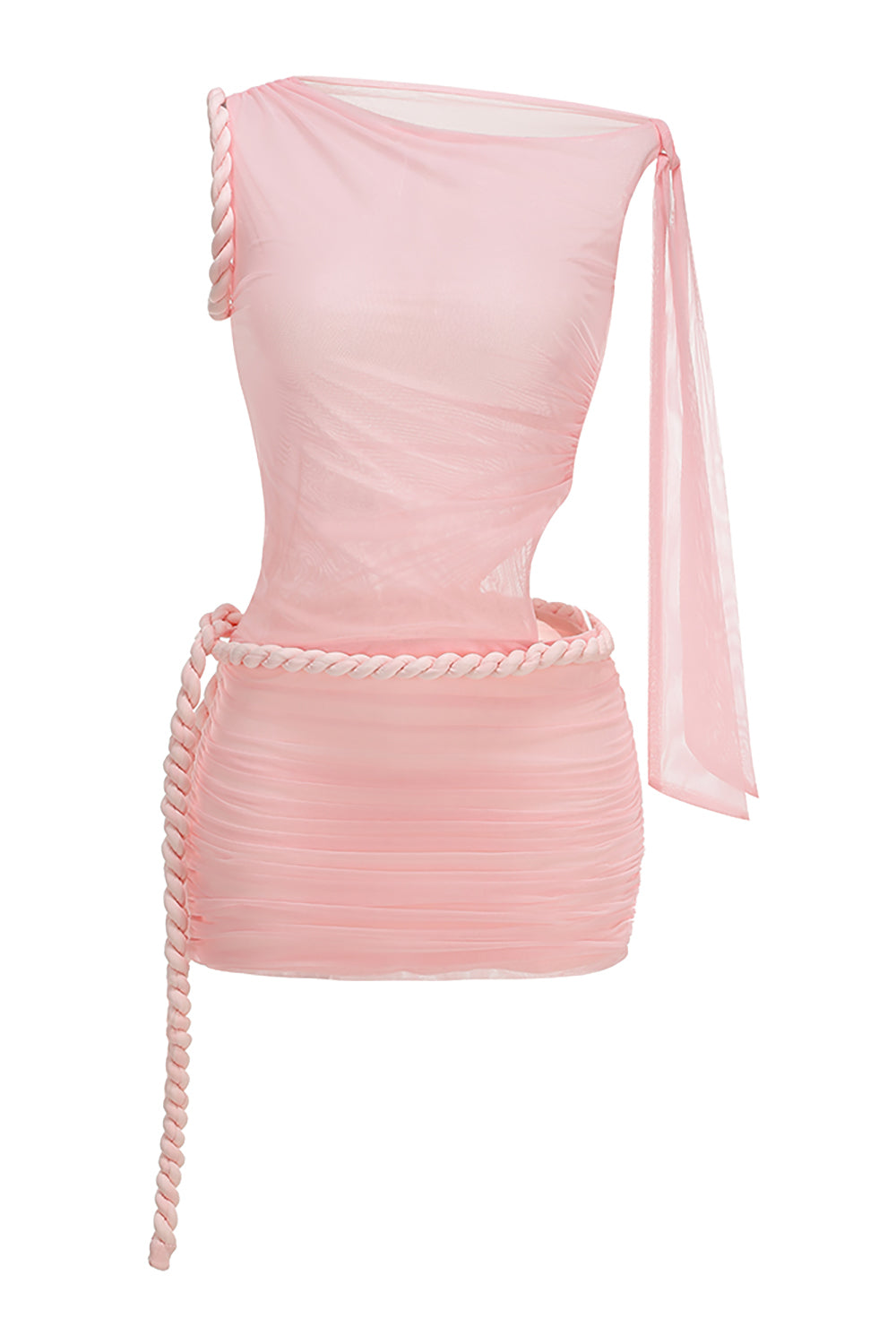 Ruched Rope Mini Dress in Pink