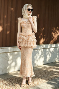 Ruffled Lace Top & Skirt Set in Nude