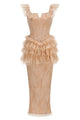 Ruffled Lace Top & Skirt Set in Nude