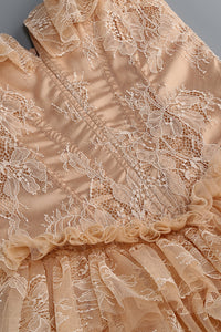 Ruffled Lace Top & Skirt Set in Nude
