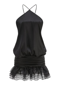 Ruffled Halterneck Backless Mini Dress
