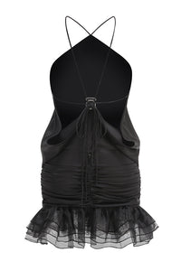 Ruffled Halterneck Backless Mini Dress